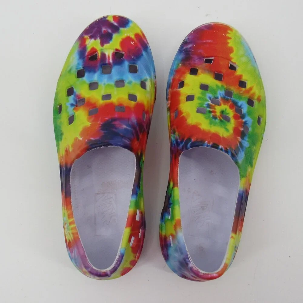 Vans Off The Wall Tie-Dye Colorful Rainbow Kids Slip-On Shoes Size 1 Unisex - Picture 5 of 10